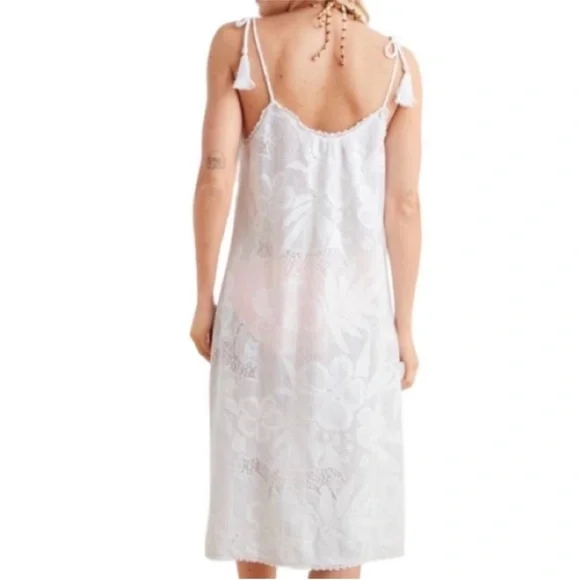 Aerie White Semi Sheer Tropical Floral Lace Beach Cover Up Dress size small NWT - Picture 2 of 16